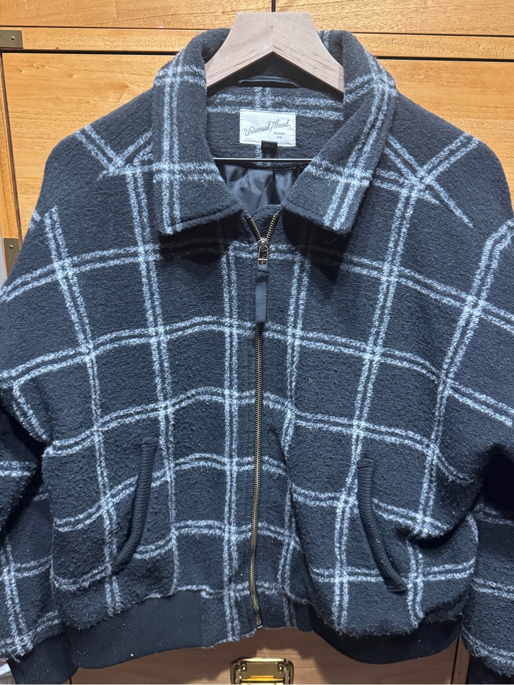 Zip-Front Bomber Jacket in Black and Gray